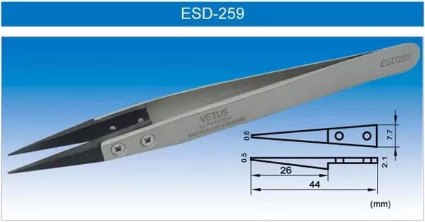 Antistatische Edelstahlpinzette VETUS ESD-259 mit PPS-Spitze – 2