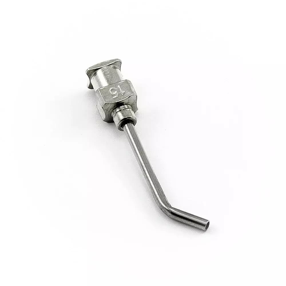 Edelstahl-Dosiernadel gebogen 45° 15G 1\"