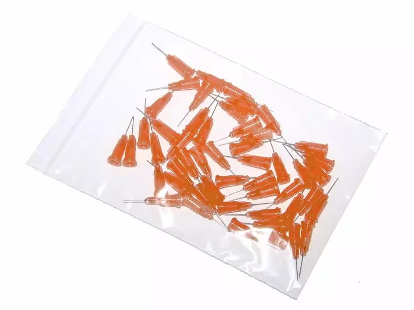 Geklebte Dosiernadeln mit Edelstahlkanüle 12,7mm orange-gelb 15G 50St