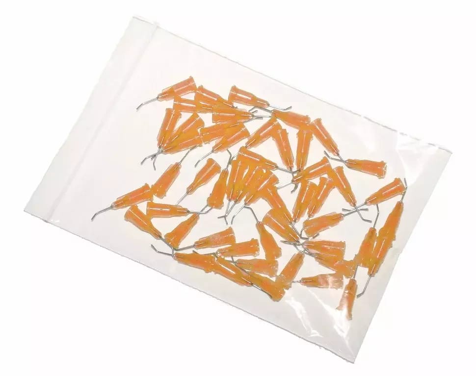 45° gebogene Dosiernadeln mit Edelstahlkanüle orange 23G 50 Stk