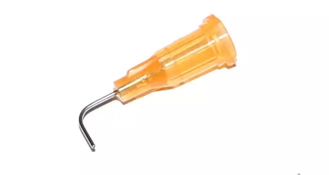 90° gebogene Applikationsnadeln mit Edelstahlkanüle orange 23G 1St