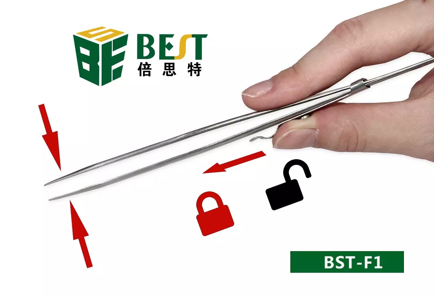 INOX Pinzette mit Schiebeverschluss - Fixierpinzette BEST BST-F1 – 2