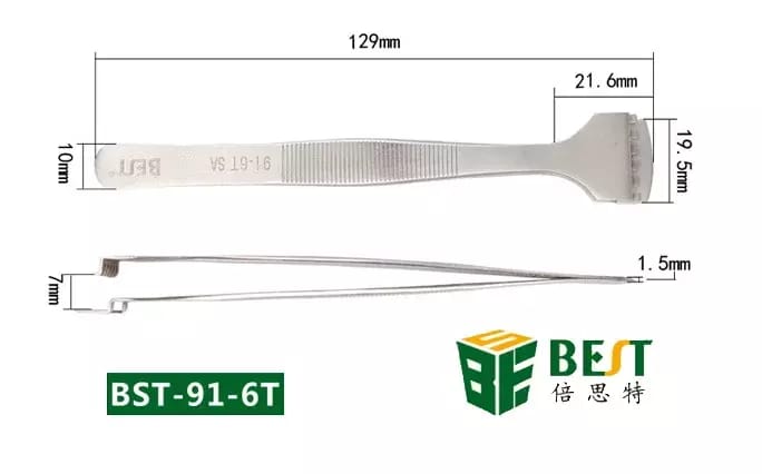 Edelstahlpinzette mit Zähnen für Platten BEST BST-91-6T – 2